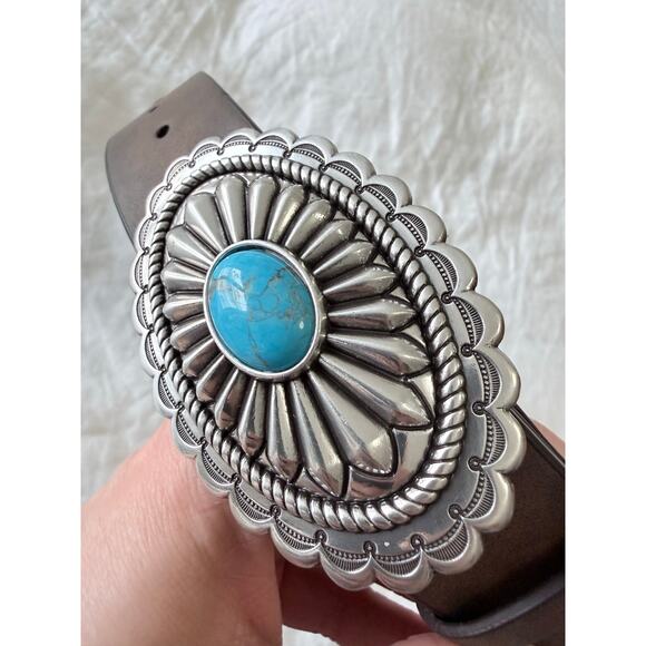 ARIAT | Women\'s M | Brown Leather Belt Silver Oval Buckle Faux Turquoise EUC main image 6